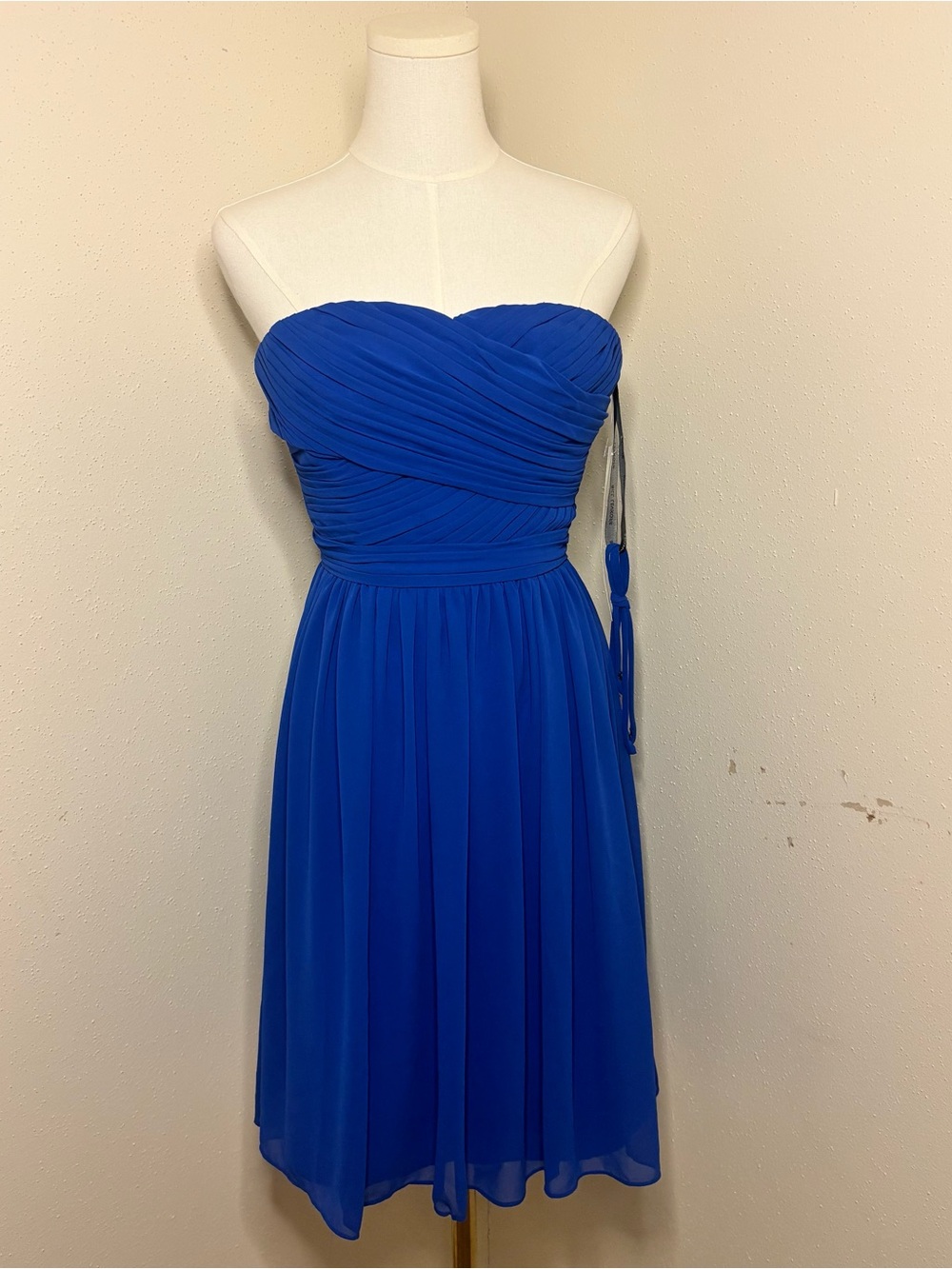 Bill Levkoff Strapless Royal Blue Chiffon Cocktail Dress